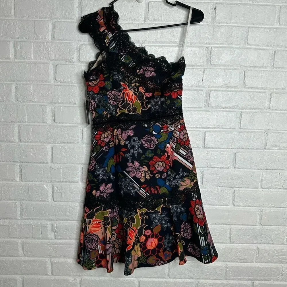 NWT Foxiedox Boston Proper One Shoulder Lace and Floral Mini Dress size 2 - Picture 3 of 6
